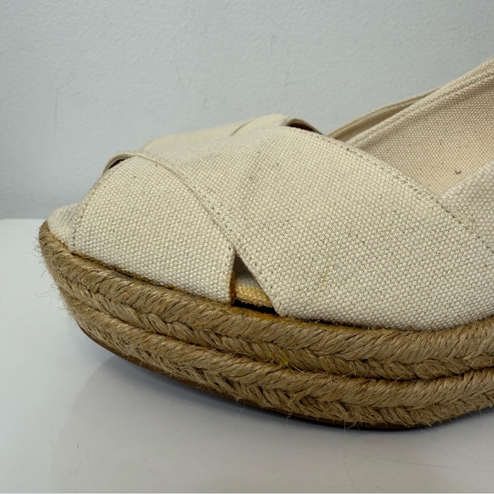 Tory Burch Filipa Canvas Criss Cross Espadrille Wedge Sandal Size 10 Cream Tan - Picture 9 of 15